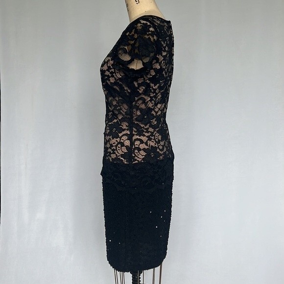 Joseph Ribkoff Black Lace Sequin Dress Nude Lining Ladies Size 10 Stretchy - Picture 7 of 10